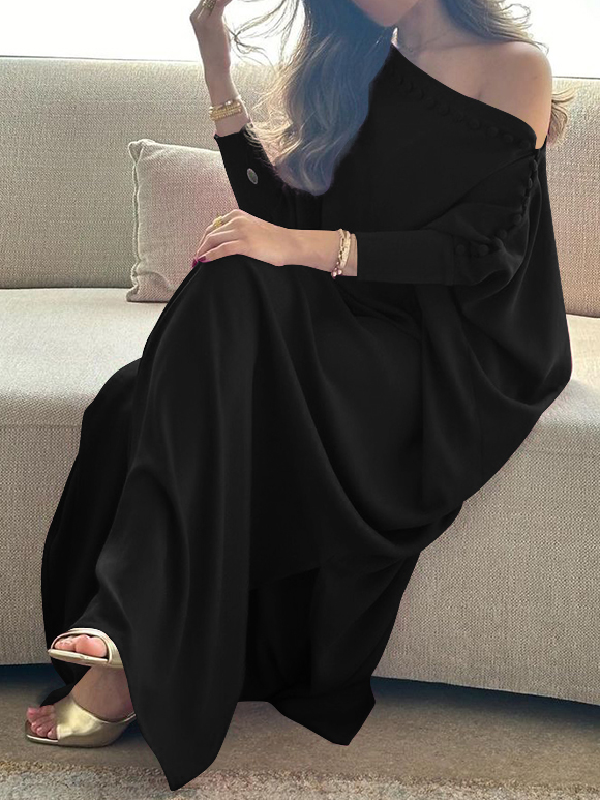 Robe longue ample boutonnée coupe droite, couleur unie