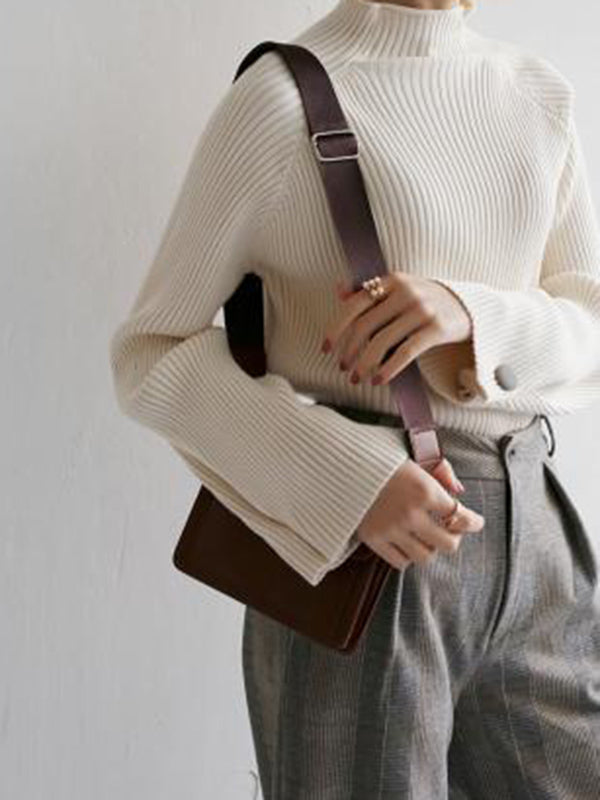 Pull simple ample à col haut, couleur unie