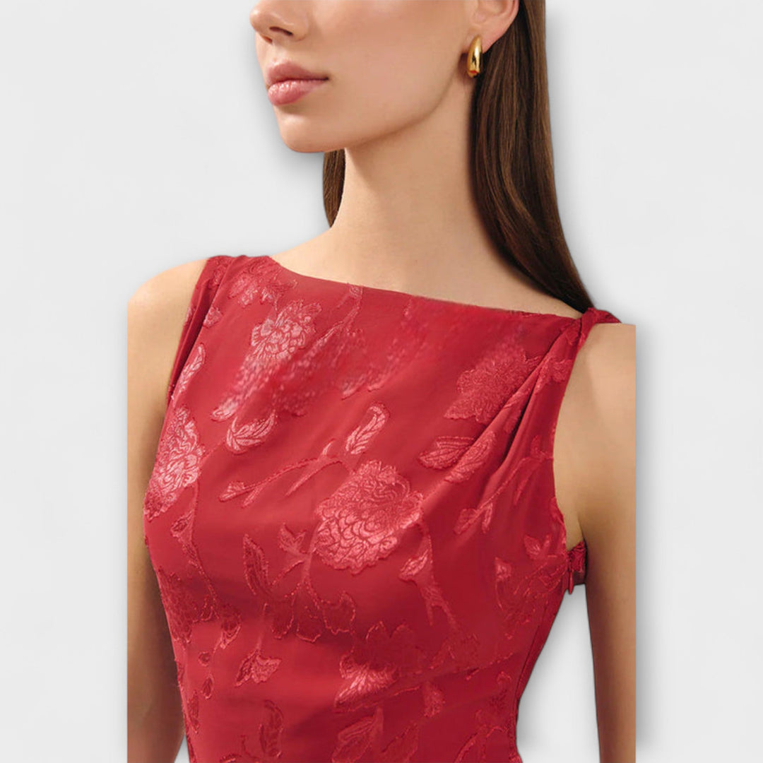 Opale - Robe Maxi en Jacquard à Lacets Décolleté Élégante
