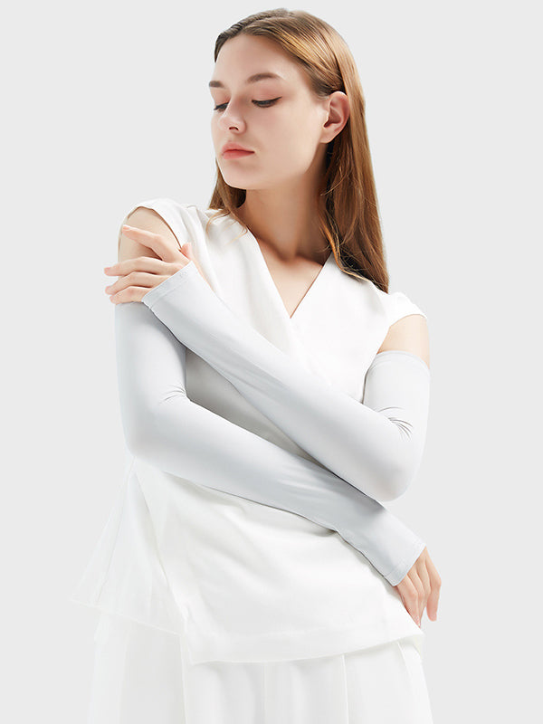 Manchette anti-UV simple en soie glacée, couleur unie