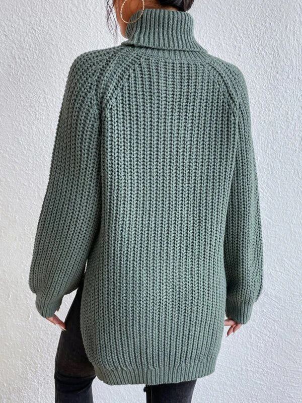 Pull ample fendu sur le côté à manches longues, à col haut, couleur unie