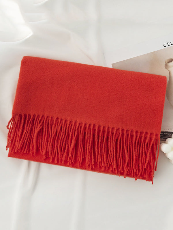 Écharpe chaude à pompons, couleur unie