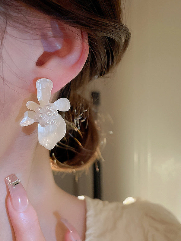 Acrylique & Accessoires de boucles d'oreilles en forme de fleur d'imitation de perle
