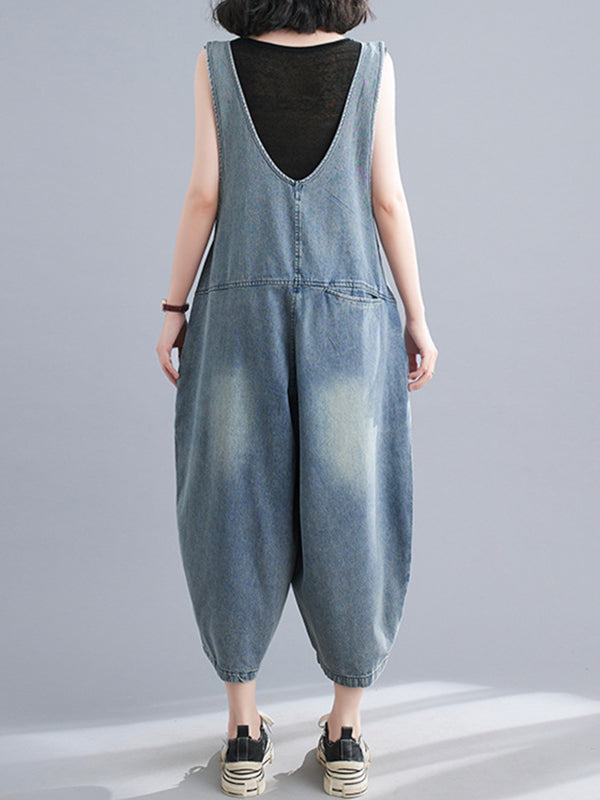 Salopette courte ample boutonnée en jean