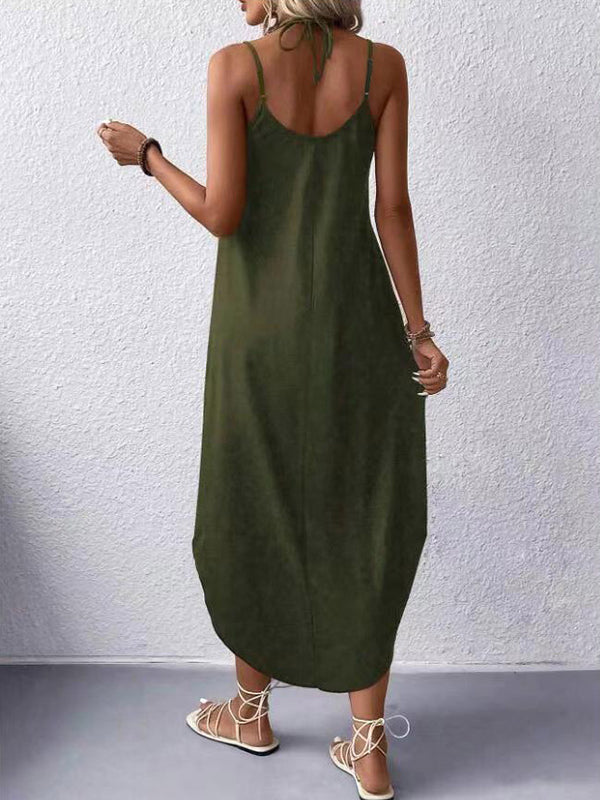 Robe longue ample grande taille, à fines bretelles, couleur unie