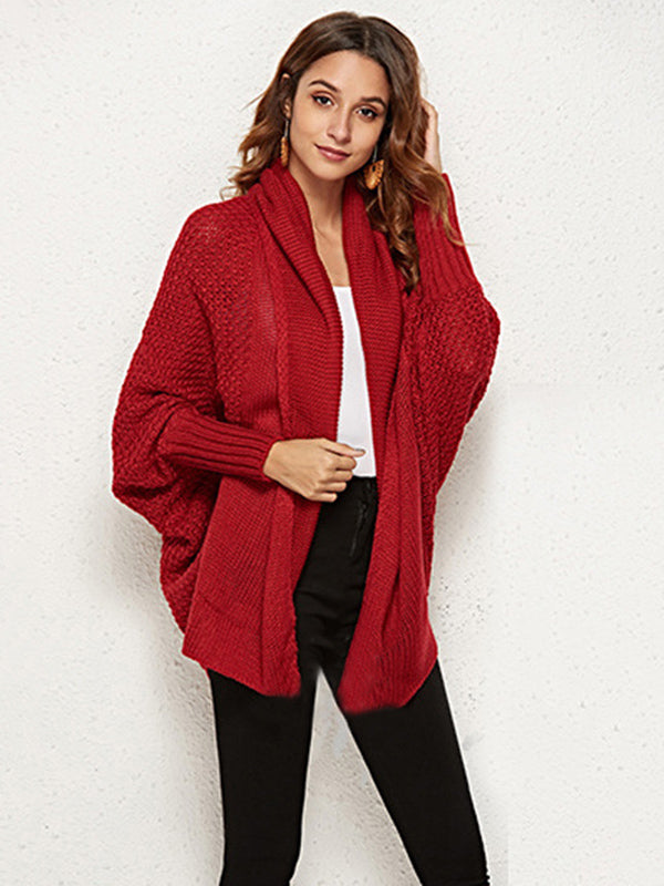 Cardigan décontracté ample à manches chauve-souris, couleur unie