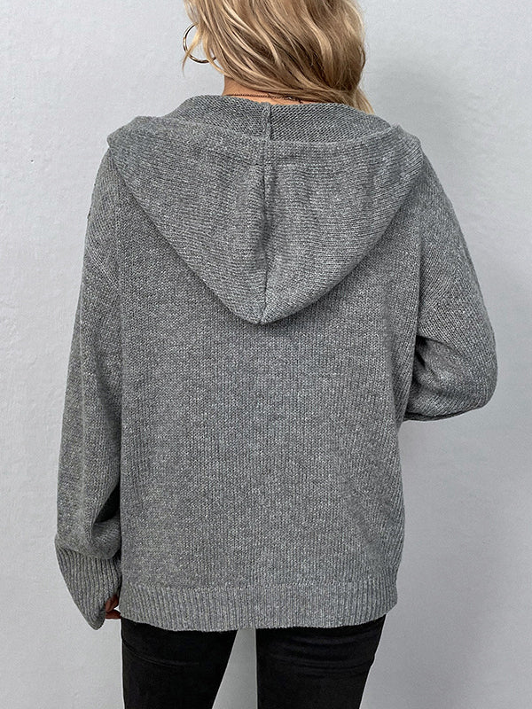 Cardigan cache-cœur à capuche et boutonné de couleur unie