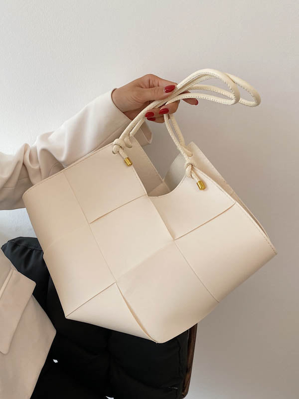Sac à main géométrique tressé à empiècements, couleur unie