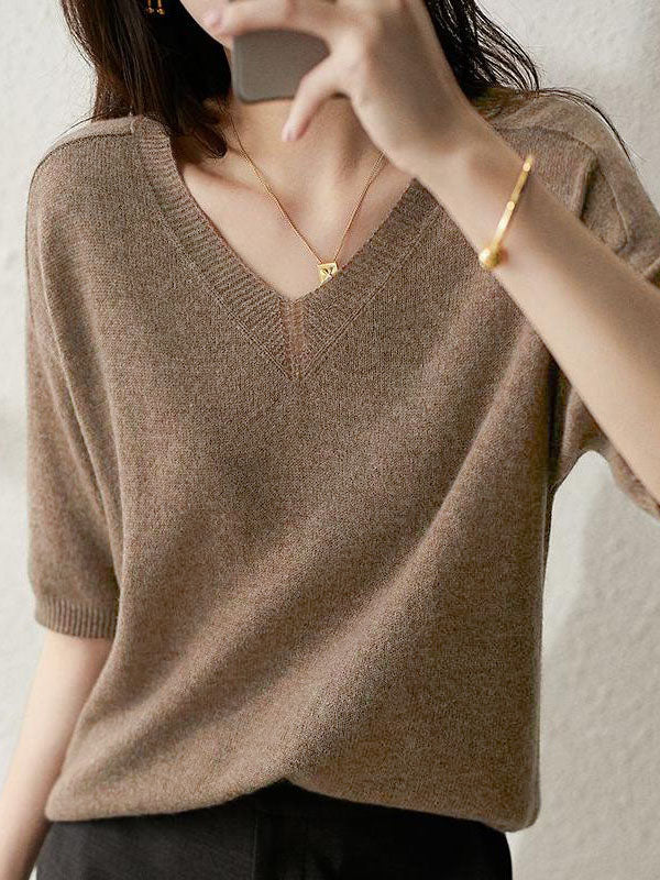 Pull en tricot à col en V de couleur unie urbaine