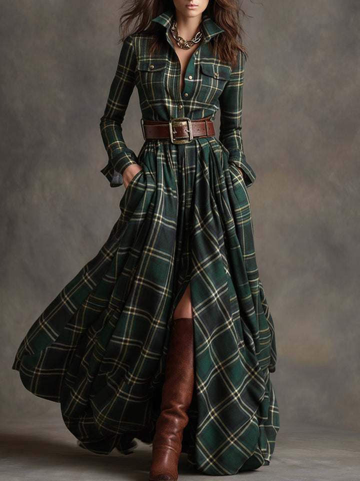 Unity | Robe maxi à manches longues à carreaux