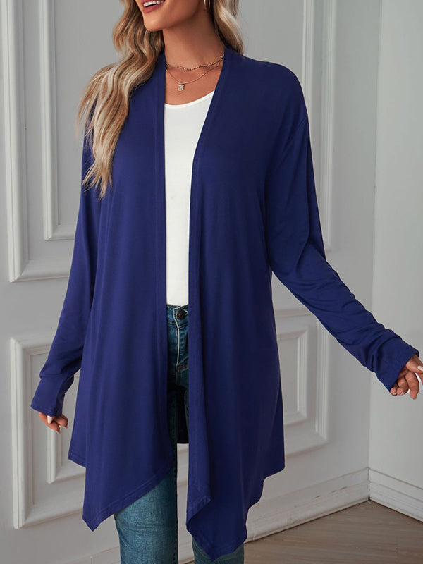 Vêtements d'extérieur amples à manches longues et col tendance de couleur unie