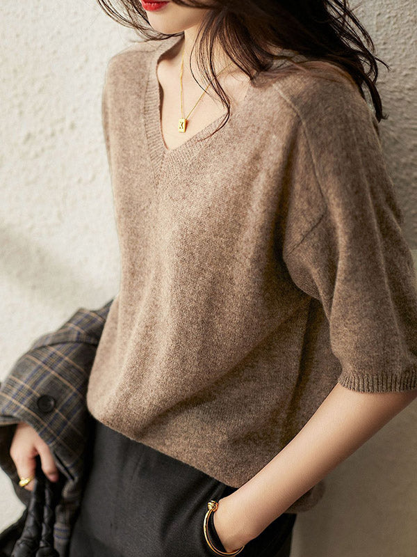 Pull en tricot à col en V de couleur unie urbaine