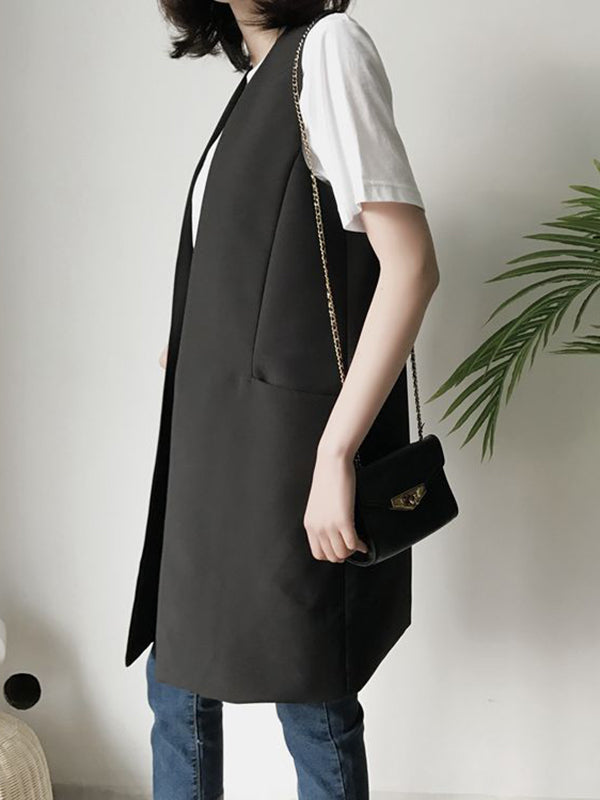 Gilet sans manches décontracté, ample, long et fendu