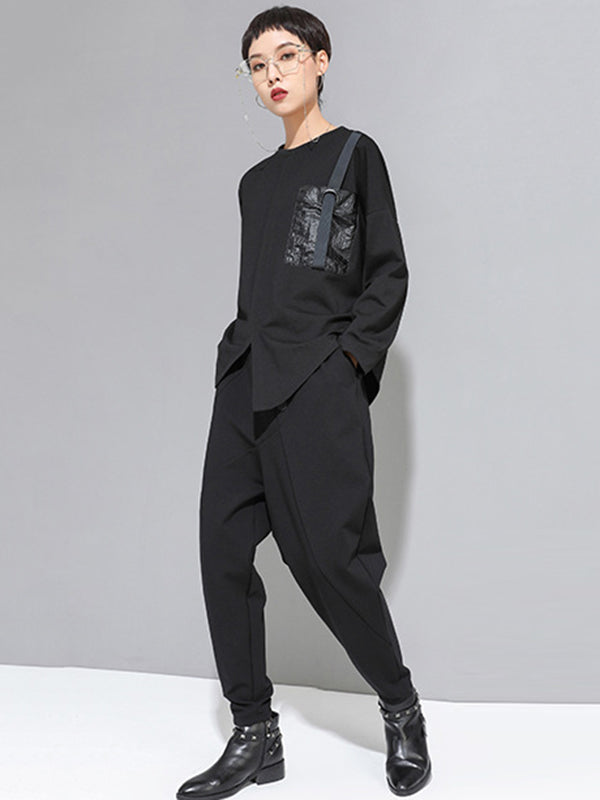 Pantalon sarouel taille haute noir avec boutons