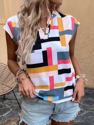 T-shirt ample imprimé sans manches, à col en V