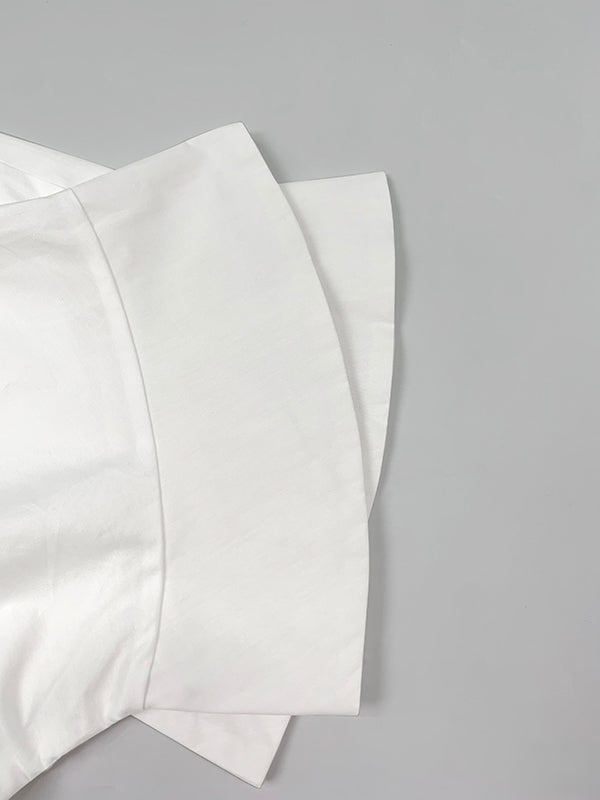 Chemisier ample boutonné à manches mi-longues, à col revers, couleur unie