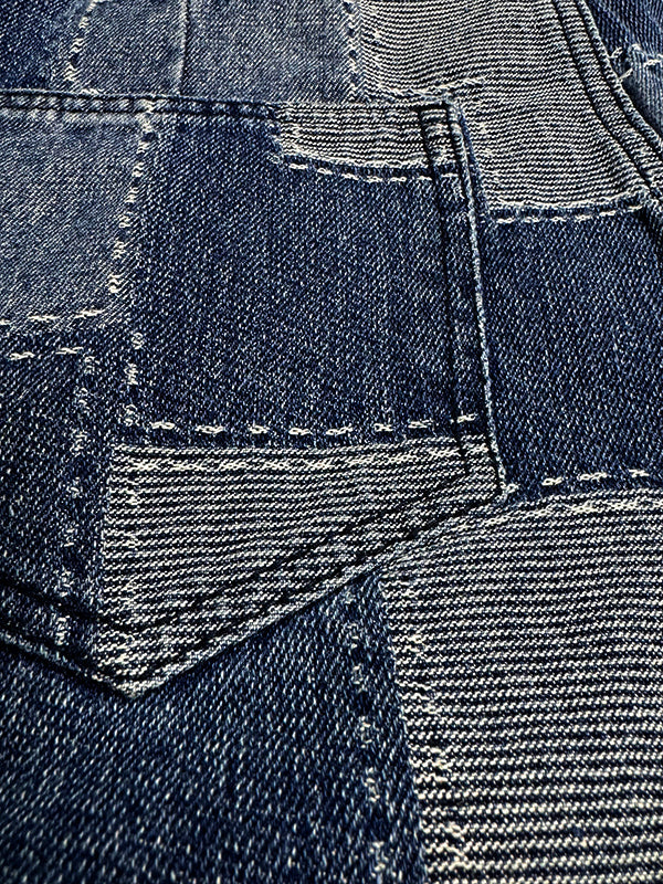 Jean ample boutonné à jambes larges, à carreaux, à poches, à empiècements