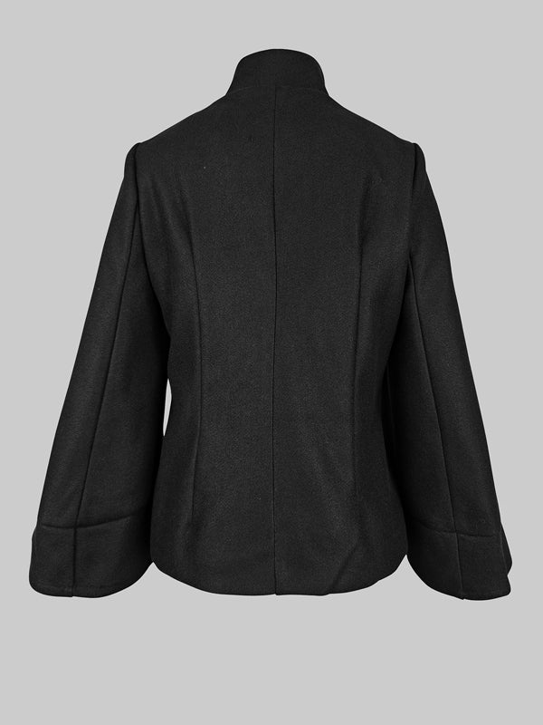 Vestes évasées à boutons, couleur unie, col montant – Manteau en laine d'avoine