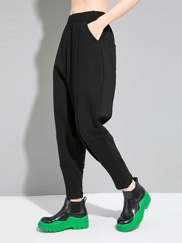 Bas simple ample décontracté à taille élastique, couleur unie