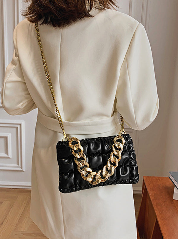 Sac bandoulière à chaîne, à carreaux, couleur unie