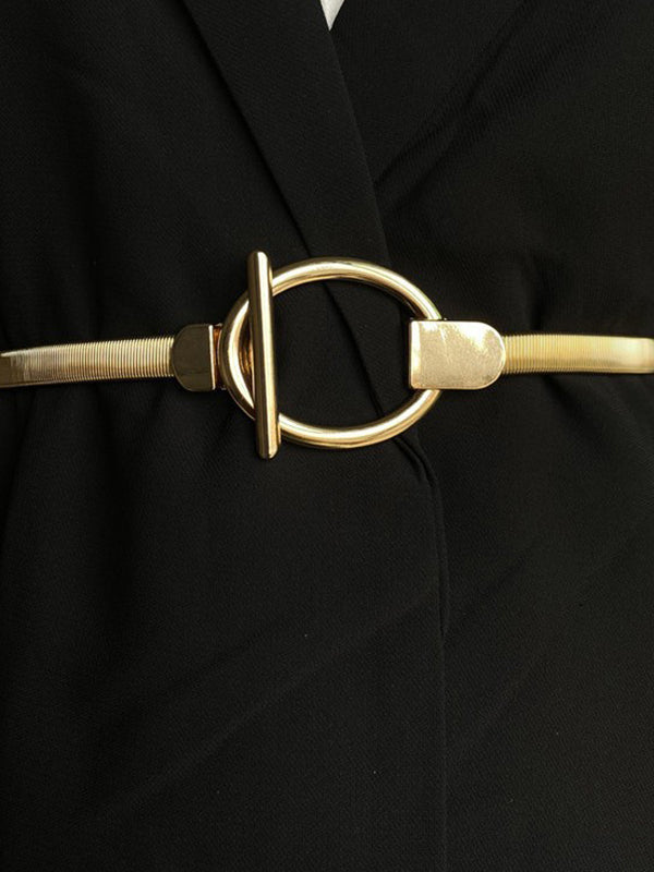 Ceinture géométrique plissée à boucle, couleur unie