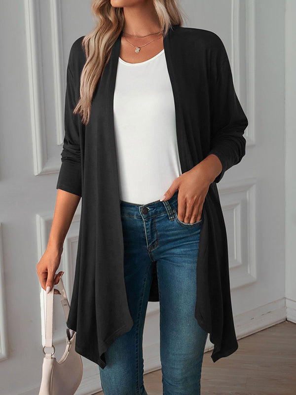 Vêtements d'extérieur amples à manches longues et col tendance de couleur unie