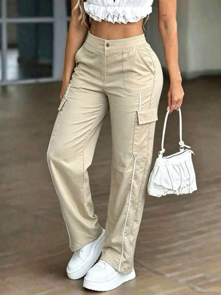 Pantalon à poches, taille haute, couleur contrastée