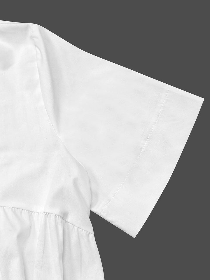 Robe chemise ample à manches courtes, à décolleté en V profond, couleur unie
