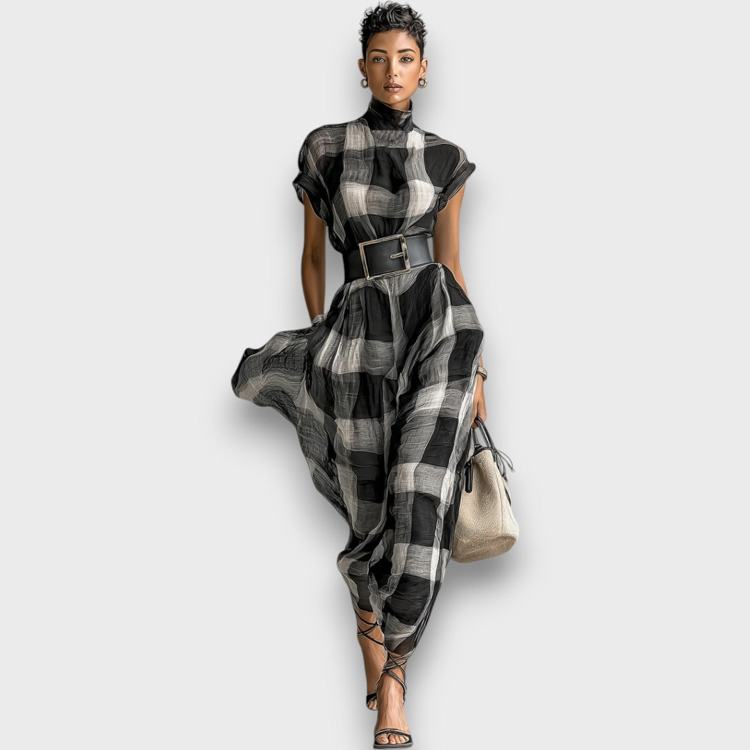 Marcia – Robe maxi en chiffon à carreaux