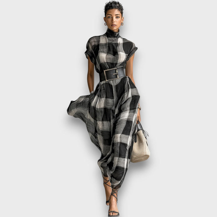 Marcia – Robe maxi en chiffon à carreaux
