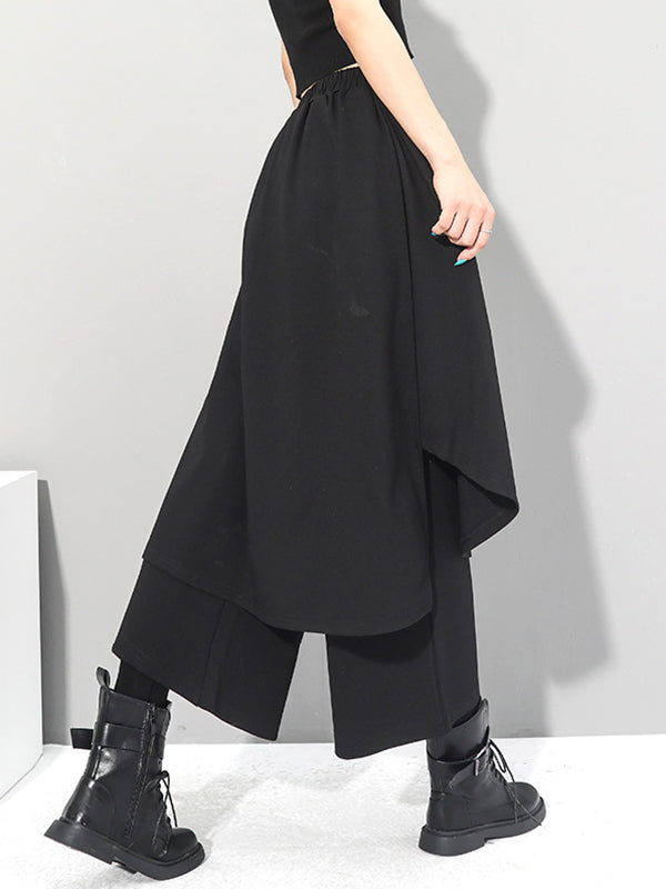 Irrégularité taille élastique jambe large pantalon de couleur unie