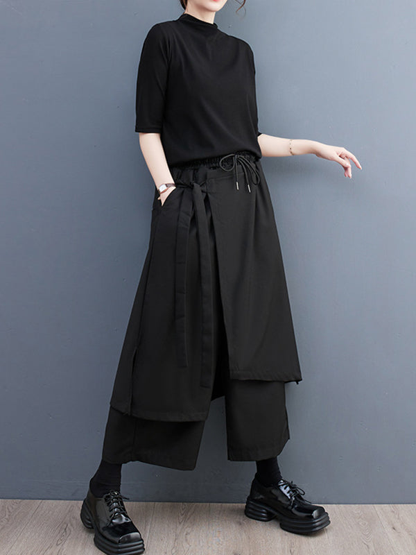 Pantalon ample à jambes larges, cordon de serrage, couleur unie, bas, culotte