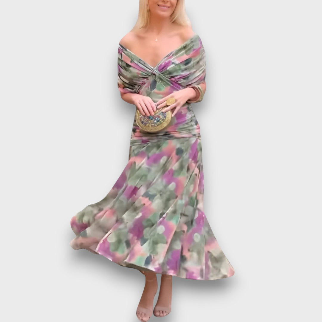 Fianna – Robe midi décolletée avec élégance florale