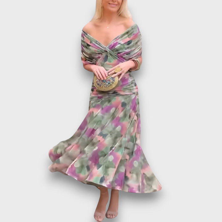 Fianna – Robe midi décolletée avec élégance florale