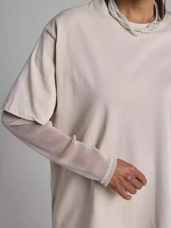 T-shirt ample transparent effet deux pièces, à empiècements, anti-UV, à col rond