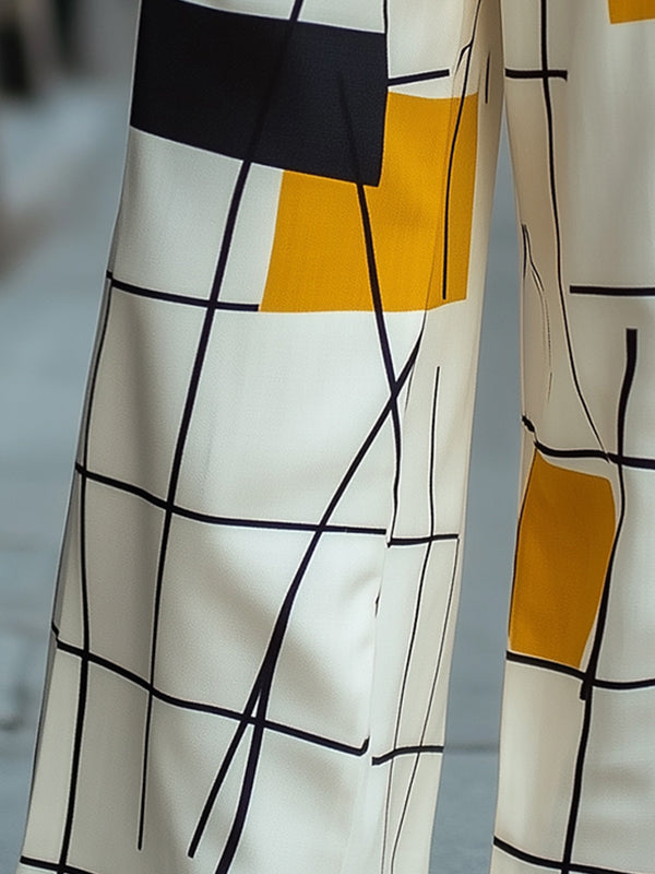 Pantalon ample asymétrique imprimé taille haute, à empiècements
