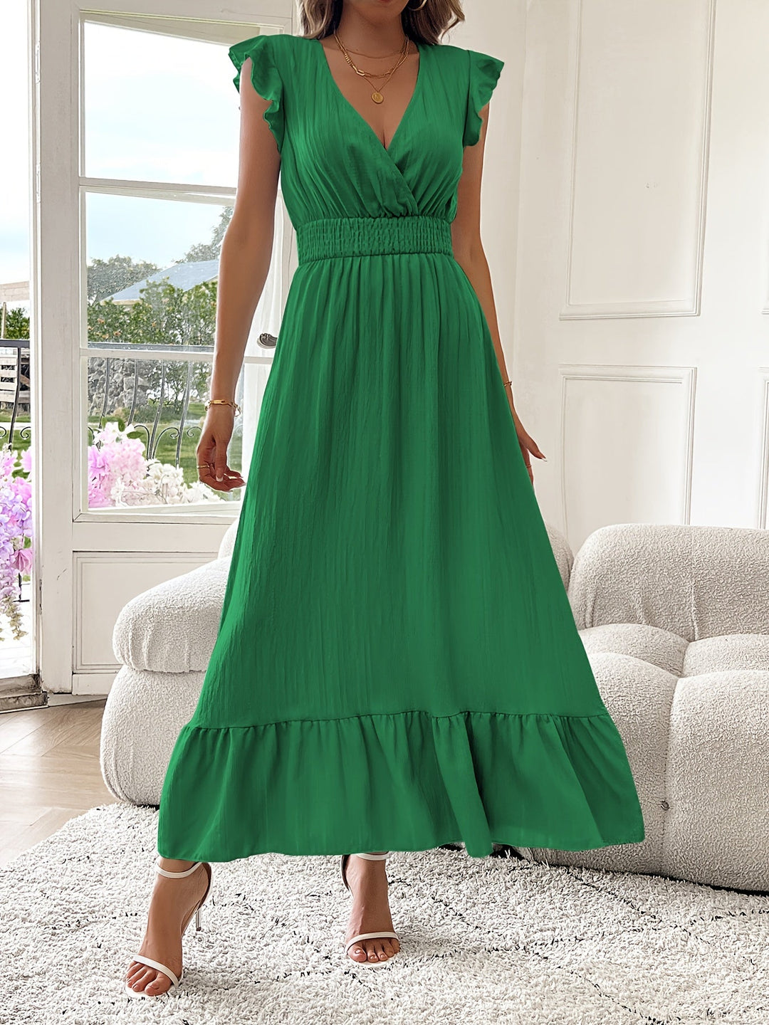 Mara | Robe Maxi à Décolleté en V avec Ourlet Volanté