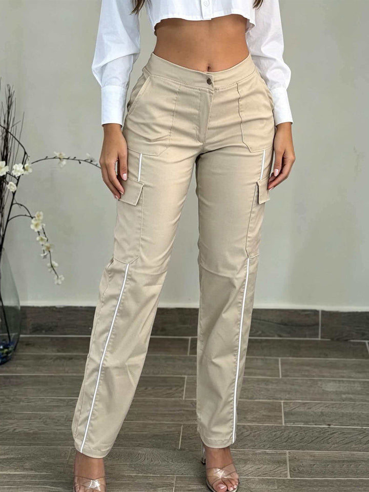 Pantalon à poches, taille haute, couleur contrastée