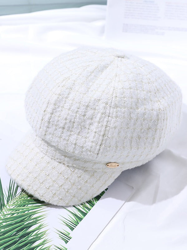 Chapeau en laine à carreaux pied-de-poule de couleur contrastée vintage