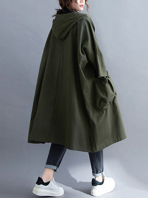 Manteau long trench ample à capuche
