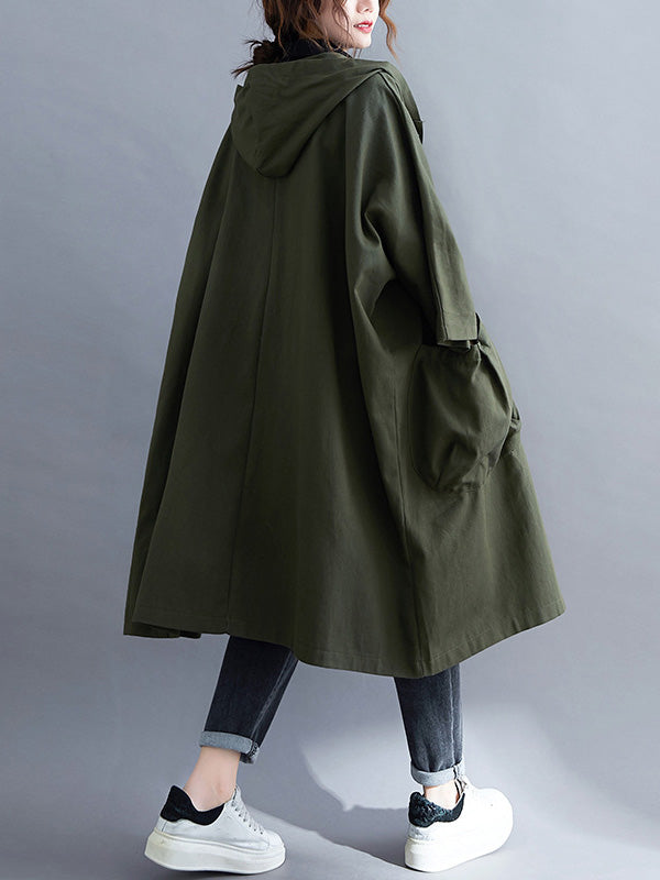 Manteau long trench ample à capuche