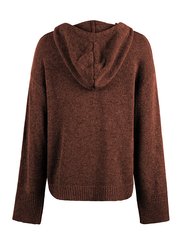 Cardigan cache-cœur à capuche et boutonné de couleur unie