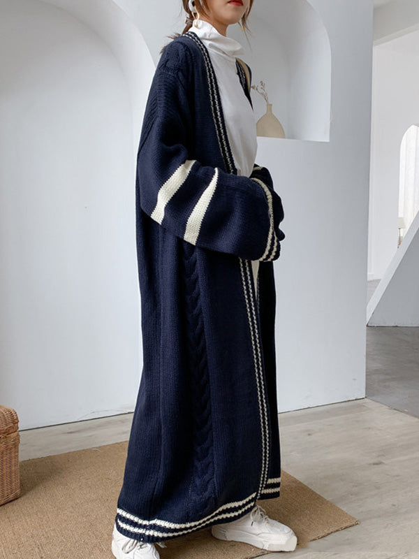 Manteau cardigan urbain ample à rayures de couleur contrastée