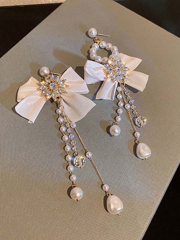Boucles d'oreilles vintage, à strass, à nœud, à pompons