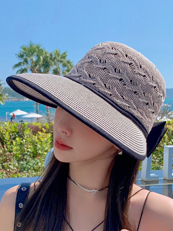 Chapeau anti-UV à larges bords ajourés et nœud