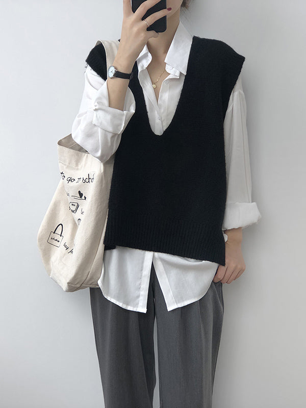 Gilet irrégulier à tricoter uni à col en V