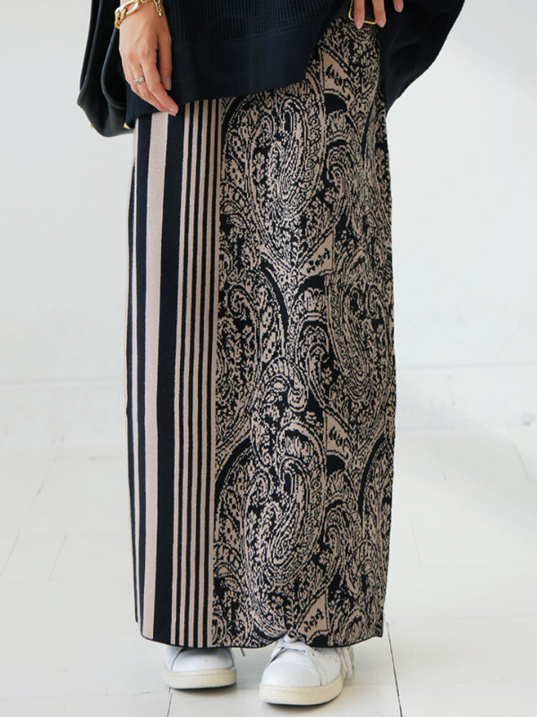 Jupe rayée coupe droite, en tricot