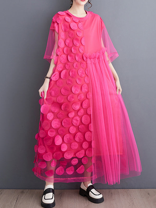 Robe mi-longue ample asymétrique à manches courtes, en gaze, à empiècements, à col rond