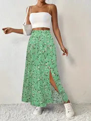 Maria | Jupe maxi imprimée florale avec taille haute et fente latérale