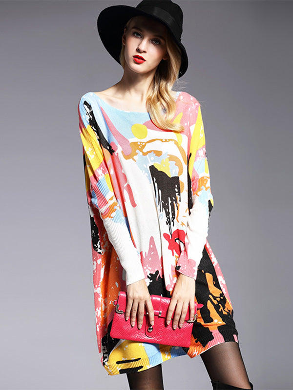 Pull vintage imprimé en laine mélangée de couleur contrastée